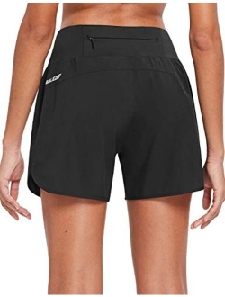 Women's 5" Running Shorts with Liner Quick Dry High Waisted Athletic Gym Lined Shorts Workout Zipper Pocket