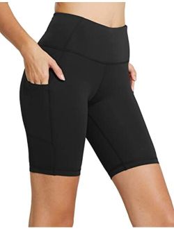 Women's 8"/ 7"/ 5" High Waist Biker Shorts Workout Yoga Running Gym Compression Spandex Shorts Side Pockets