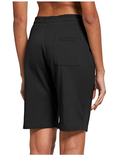BALEAF Women's Bermuda Shorts Knee Length Cotton Casual Summer Long Pull On Lounge Walking Exercise Shorts with Pockets