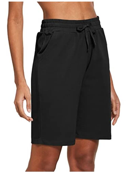BALEAF Women's Bermuda Shorts Knee Length Cotton Casual Summer Long Pull On Lounge Walking Exercise Shorts with Pockets