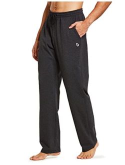 Men's Sweatpants Casual Lounge Cotton Yoga Pants Loose Open Bottom Straight Leg Male Sweat Pants with Pockets