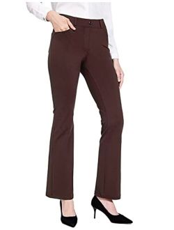 Women's Yoga Dress Pants Stretchy Work Slacks Business Casual Straight Leg/Bootcut Pull on Trousers w 4 Pockets