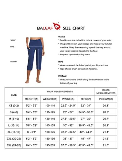 BALEAF Yoga Pants for Women Capris High Waist Leggings with Pockets Wide Leg Exercise Workout Crop Straight Open Bottom
