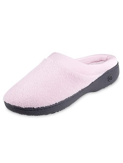 Women's Terry and Satin Slip on Cushioned Slipper with Memory Foam for Indoor/Outdoor Comfort