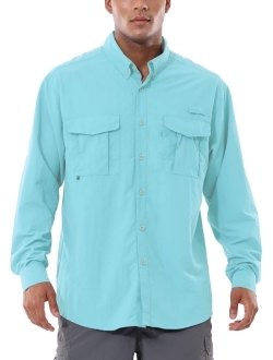 Men's Long Sleeve Hiking Shirts Fishing Button Down Lightweight UPF 50  UV Sun Shirt Nylon Quick Dry