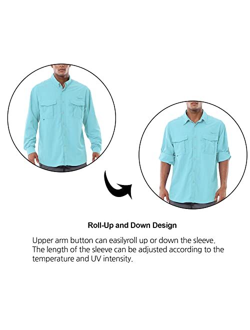 BALEAF Men's Long Sleeve Hiking Shirts Fishing Button Down Lightweight UPF 50+ UV Sun Shirt Nylon Quick Dry