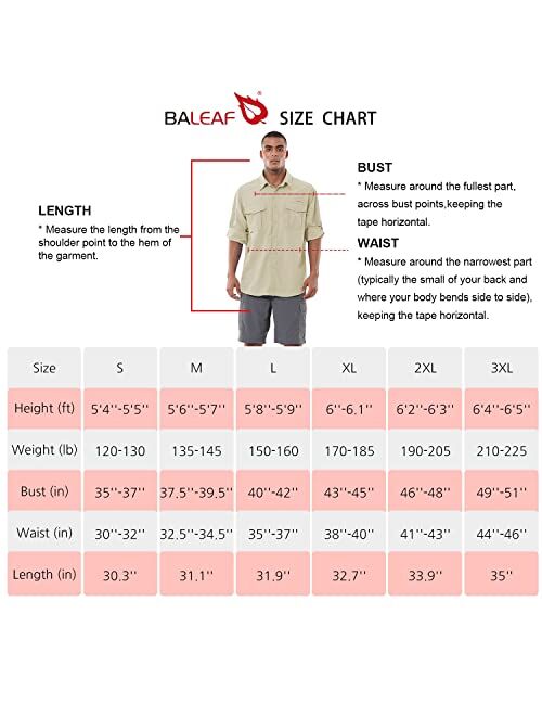 BALEAF Men's Long Sleeve Hiking Shirts Fishing Button Down Lightweight UPF 50+ UV Sun Shirt Nylon Quick Dry