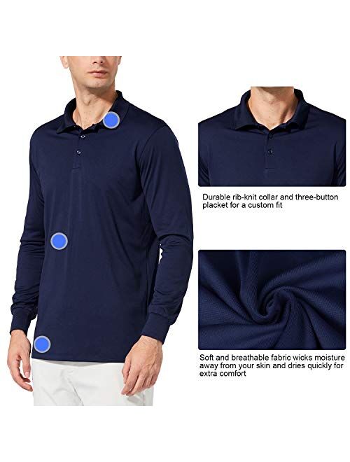 BALEAF Men's Polo Shirt Long Sleeve Golf Shirt UPF 50 Sun Protection Quick Dry for Tennis Lightweight Performance Shirt
