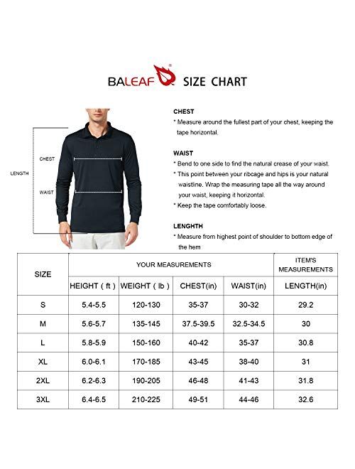 BALEAF Men's Polo Shirt Long Sleeve Golf Shirt UPF 50 Sun Protection Quick Dry for Tennis Lightweight Performance Shirt
