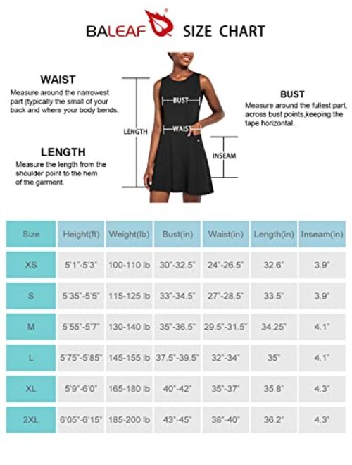 BALEAF Women's Tennis Golf Dress Sleeveless with Inner Shorts 4 Pockets for Exercise Workout