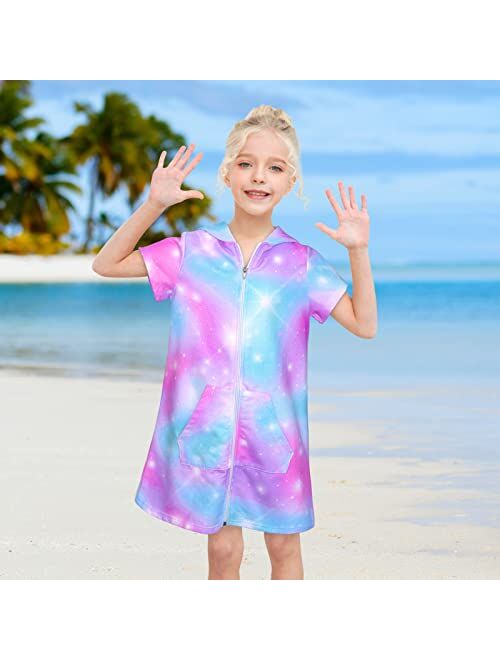 Basumee Girls Swim Cover Up Terry Swimsuit Coverups Hooded Bathing Suit Cover Up for Girls Beach Shower Swimwear
