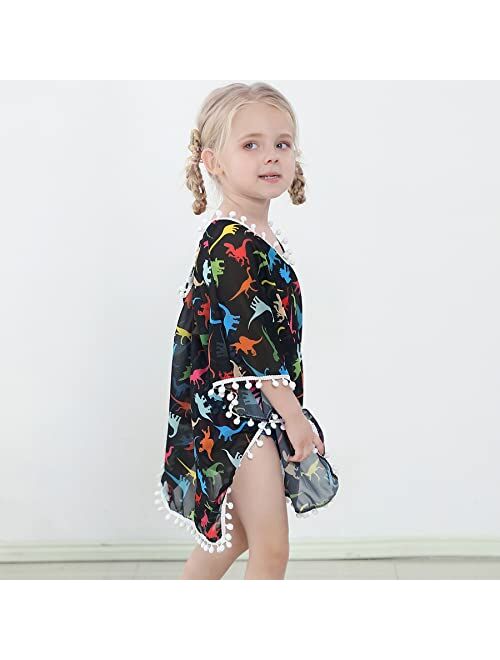 Zando Girls Swim Cover Up Kids Beach Swimsuit Coverups for Bathing Suits Toddlers Swimwear Wraps Pompom Trim 3-12 Years