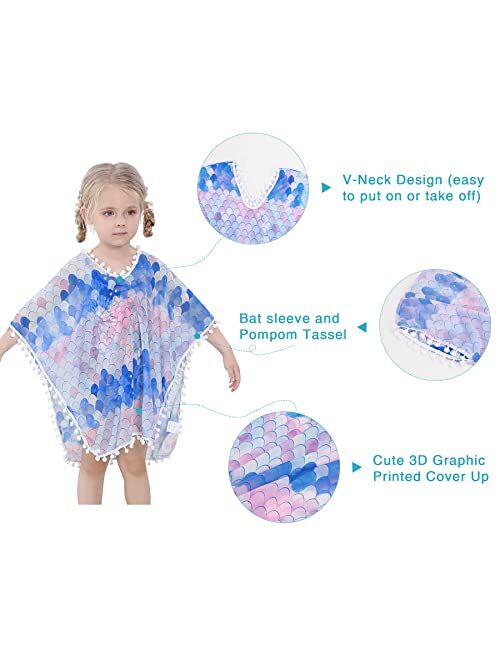 Zando Girls Swim Cover Up Kids Beach Swimsuit Coverups for Bathing Suits Toddlers Swimwear Wraps Pompom Trim 3-12 Years