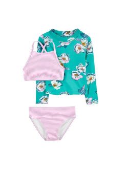 Baby Girl Carter's Floral Rash Guard & Striped Bikini Swimsuit Set