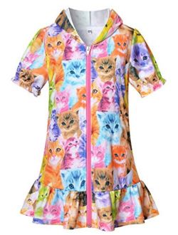 CHILDRENSTAR Girls Swim Coverups Terry Swimsuit Cover-Up Hooded Zip-Up Beach Robe