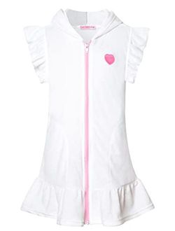 CHILDRENSTAR Girls Swim Coverups Terry Swimsuit Coverup Zip-Up Beach Flutter Sleeve Robe