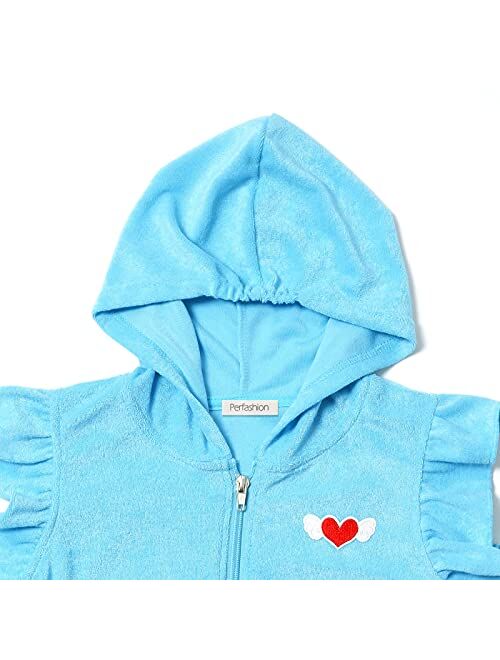 Perfashion Swimwear Cover Up for Girls Terry Swim Cover Ups Hooded Kids Zip-up Cover-ups