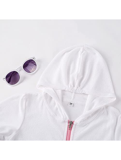YIFURDAK Girls Terry Swim Cover Ups Swimwear Cover Up with Sunglasses Hooded Zip Puff Sleeve Cover-ups