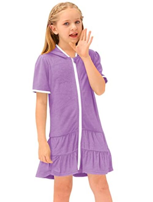 BesserBay Girl's Zip-Up Terry Cover Up Cozy Bathrobe with Hood 3-12 Years