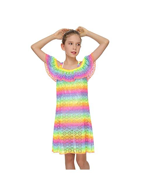 Jimmy Baha·mas Jimmy Bahamas Girls Swimsuits Cover-ups Off Shoulder Ruffled Hollow Beach Dress Cover Up for Kids
