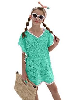 DUSISHIDAN Swimsuits Coverups for Girls with Cute Pompom Tassel One Size 6-12 Years