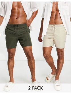 2-pack swim trunks in khaki and stone mid length - Save!