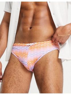 swim briefs with wavy pastel stripe and tie front