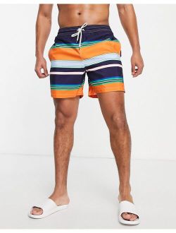 Traveler icon logo varied stripe swim shorts in orange multi - part of a set