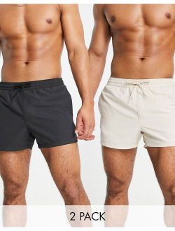 2 pack swim shorts in beige and black short length save