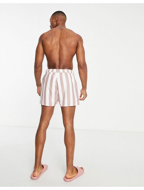 ASOS DESIGN swim shorts in pink stripe in short length