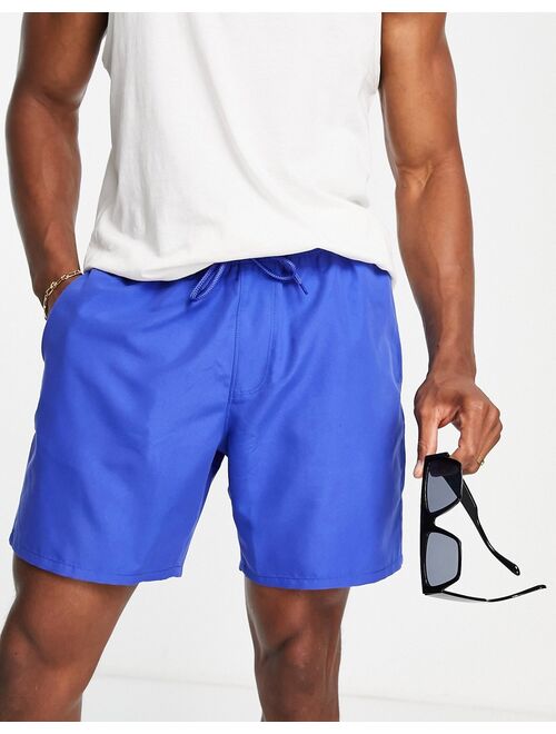 ASOS DESIGN swim shorts in bright blue mid length
