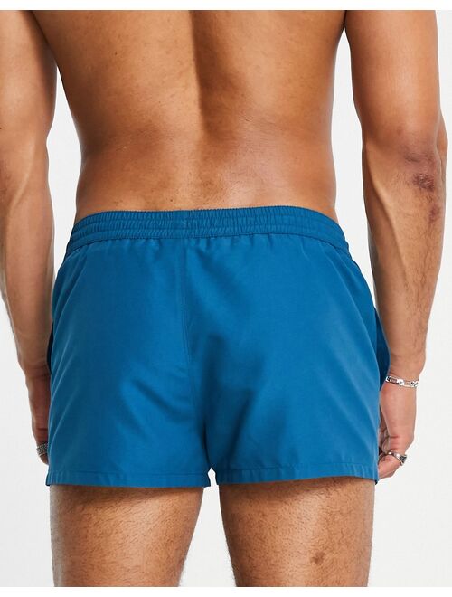 ASOS DESIGN swim shorts with toggle fastening in blue super short length