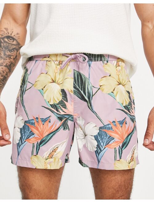 Topman floral swim shorts in pink