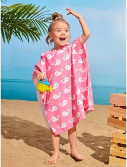 Toddler Girls Cartoon Whale Hooded Cover Up
