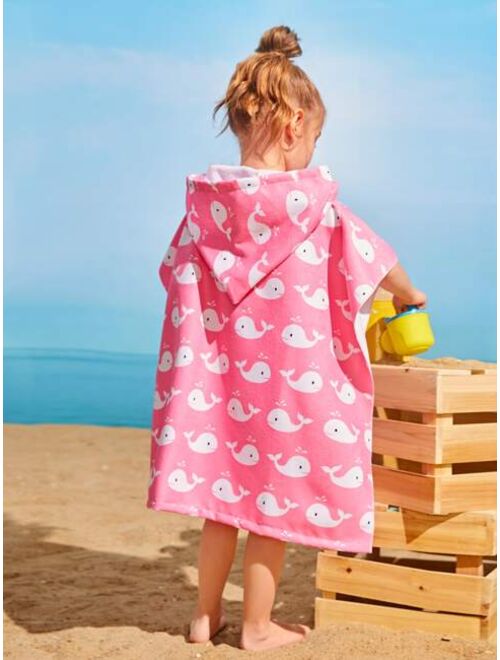 Shein Toddler Girls Cartoon Whale Hooded Cover Up