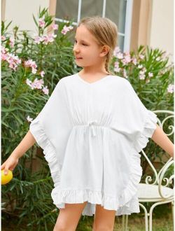 Girls Ruffle Trim Belted Cover Up