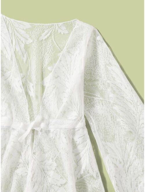 Shein Girls Plain Tie Front Kimono