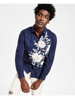 Men's Regular-Fit Geo-Stripe Floral-Print Shirt, Created for Macy's