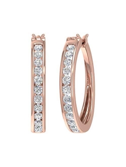 1 Carat Channel Set Diamond Hoop Earrings in 10K Gold or 950 Platinum