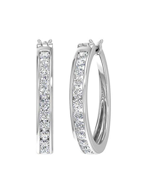 Finerock 1 Carat Channel Set Diamond Hoop Earrings in 10K Gold or 950 Platinum