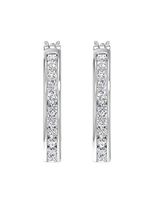Finerock 1 Carat Channel Set Diamond Hoop Earrings in 10K Gold or 950 Platinum