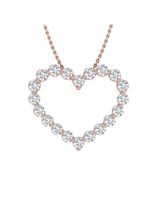 Finerock 1/4 Carat to 1 Carat Diamond Heart Pendant Necklace in 14K Gold (Silver Chain Included) (I1-I2 Clarity)
