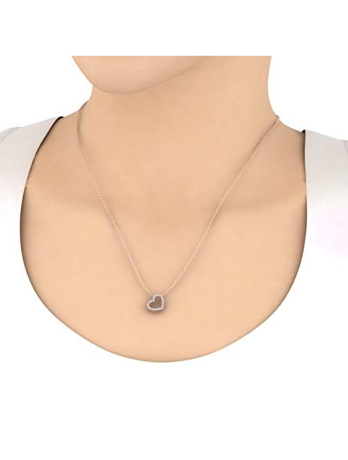 Finerock 1/4 Carat to 1 Carat Diamond Heart Pendant Necklace in 14K Gold (Silver Chain Included) (I1-I2 Clarity)