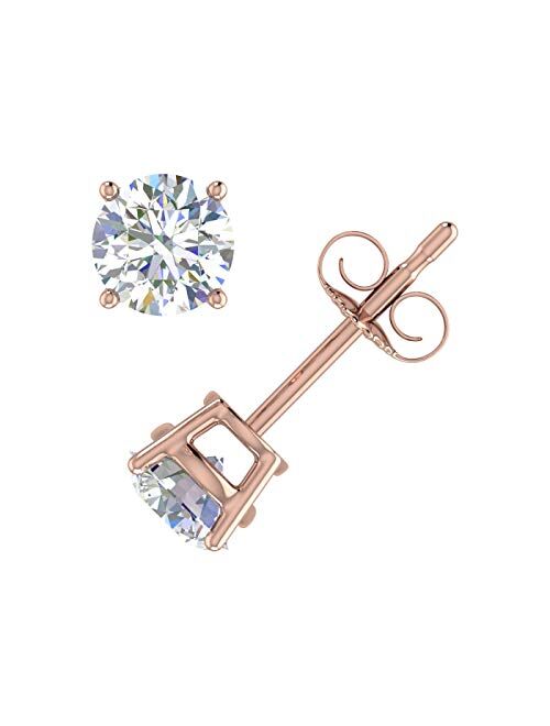 Finerock 1 Carat to 1 1/10 Carat 4-Prong Set Diamond Stud Earrings in 14K Gold