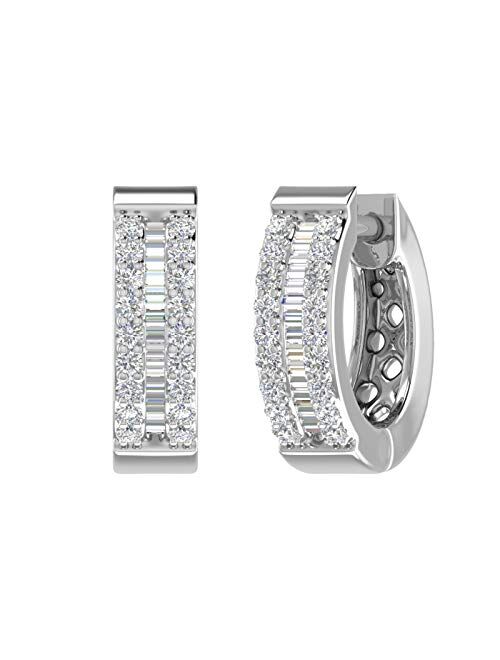 Finerock 1/2 Carat to 1 Carat Diamond Hoop & Huggies Earrings in 10K Gold or 950 Platinum