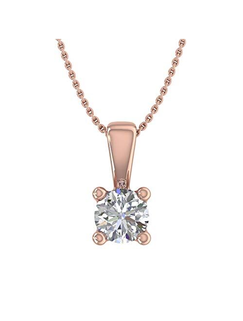 Finerock 1/5 Carat Solitaire Diamond Pendant Necklace in 10K Gold (Silver Chain Included)