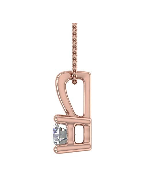 Finerock 1/5 Carat Solitaire Diamond Pendant Necklace in 10K Gold (Silver Chain Included)