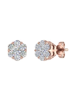 1/4 Carat to 1 Carat Cluster Diamond Stud Earrings in 10K Gold or 950 Platinum