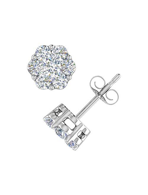 Finerock 1/4 Carat to 1 Carat Cluster Diamond Stud Earrings in 10K Gold or 950 Platinum
