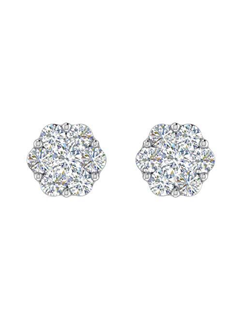 Finerock 1/4 Carat to 1 Carat Cluster Diamond Stud Earrings in 10K Gold or 950 Platinum